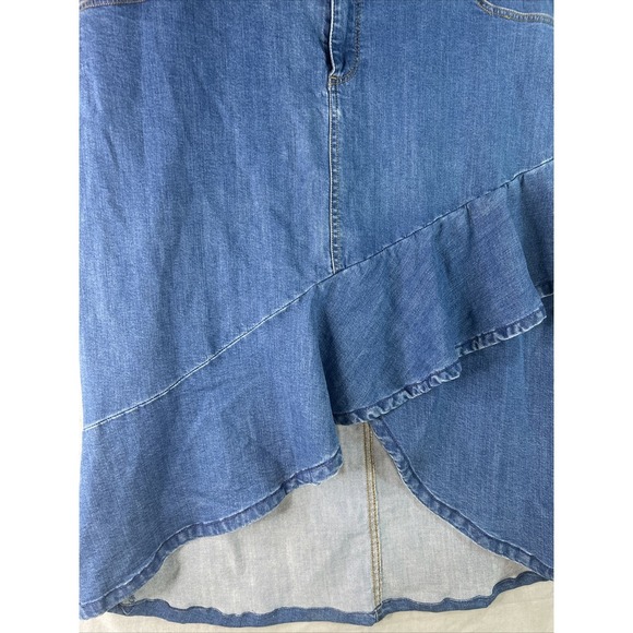 One 5 One Denim Jean Skirt Womens Ruffle Hem Blue Y2K Retro Boho Asymmetrical 3X - Picture 3 of 16